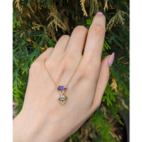 1.38 Ct.Tw.Total Carat Weight Purple Amethyst, Green Prasiolite and Natural Diamond Bezel Necklace, 14K Yellow Gold Life Style