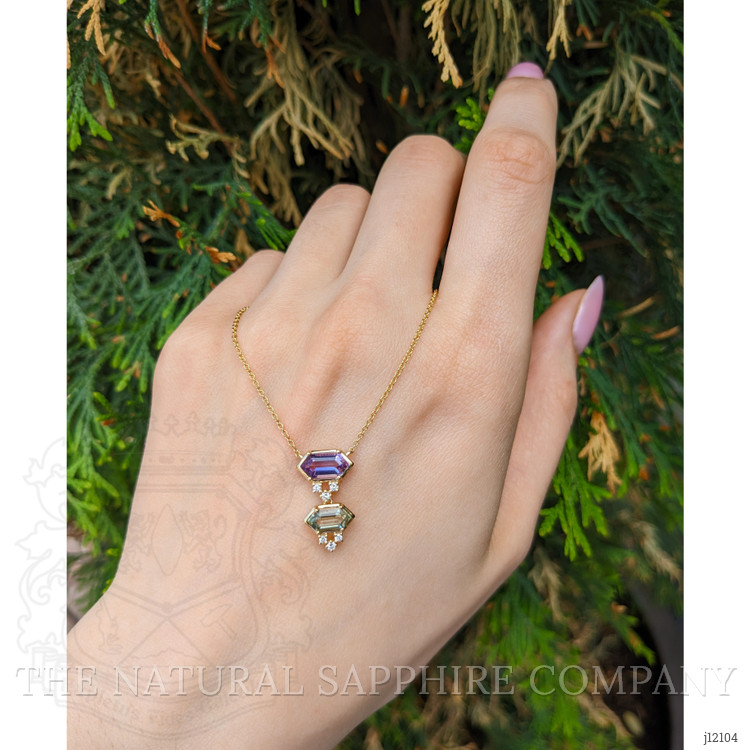 1.38 Ct.Tw. Purple Amethyst, Green Prasiolite and Natural Diamond Bezel Necklace, 14K Yellow Gold