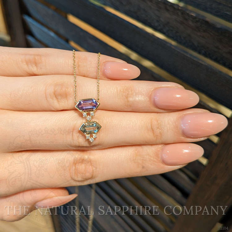 1.38 Ct.Tw. Purple Amethyst, Green Prasiolite and Natural Diamond Bezel Necklace, 14K Yellow Gold