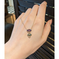 1.38 Ct.Tw.Total Carat Weight Purple Amethyst, Green Prasiolite and Natural Diamond Bezel Necklace, 14K Yellow Gold Life Style