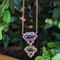 1.38&nbsp;Ct.Tw.Total Carat Weight Purple Amethyst, Green Prasiolite and Natural Diamond Bezel Necklace, 14K Yellow Gold Life Style