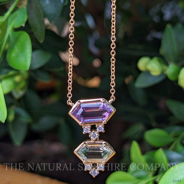 1.38 Ct.Tw. Purple Amethyst, Green Prasiolite and Natural Diamond Bezel Necklace, 14K Yellow Gold