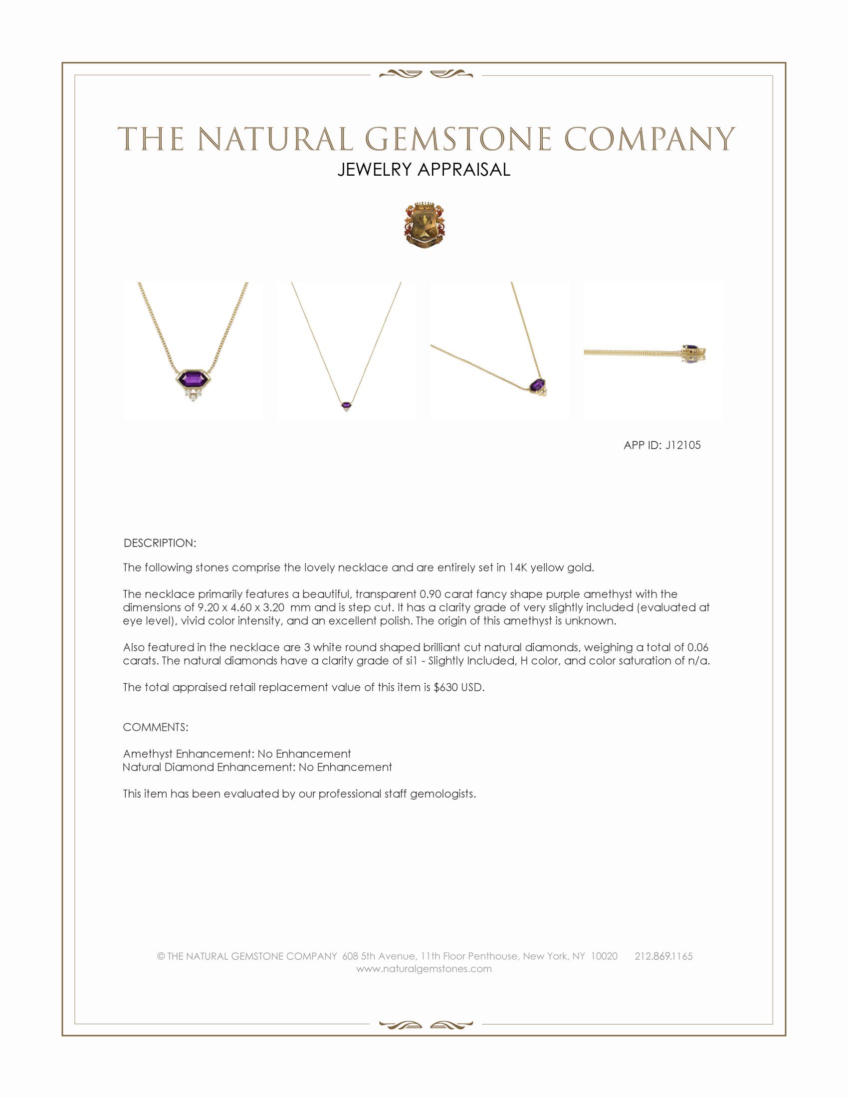 0.90 Ct. Purple Amethyst and Natural Diamond Bezel Necklace, 14K Yellow Gold
