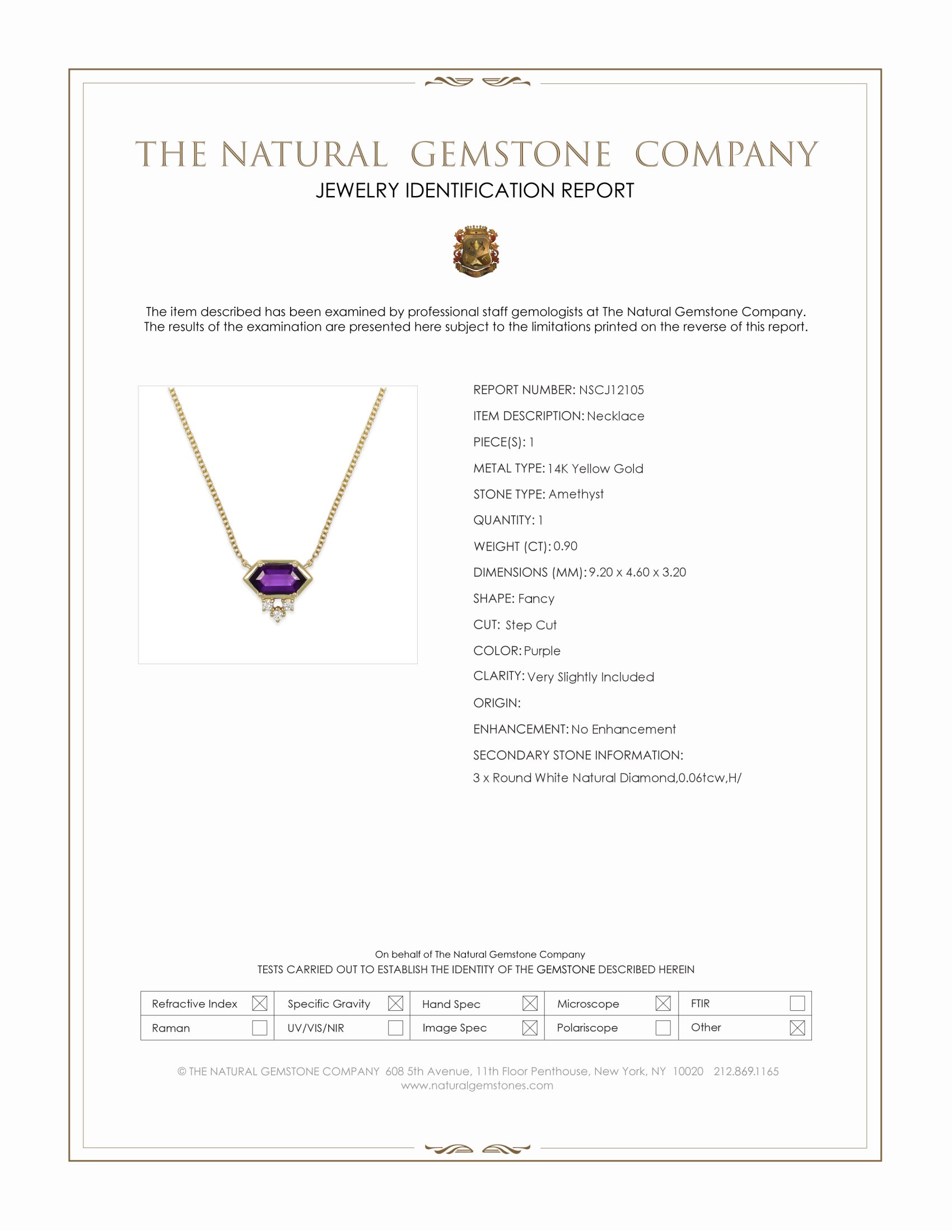 0.90 Ct. Purple Amethyst and Natural Diamond Bezel Necklace, 14K Yellow Gold