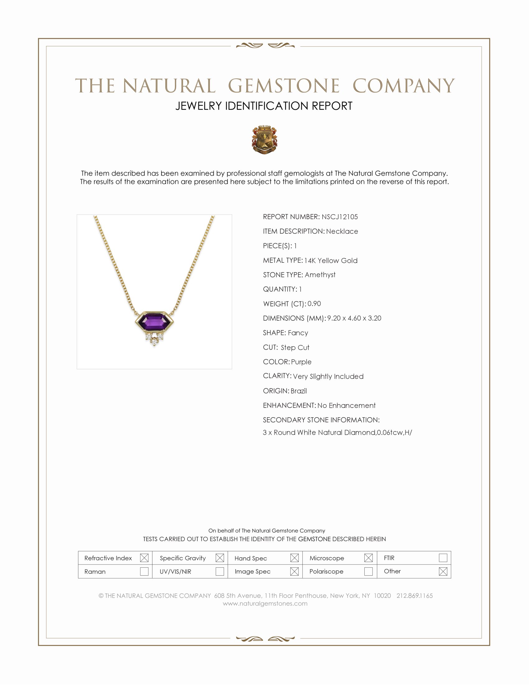 0.90 Ct. Purple Amethyst and Natural Diamond Bezel Necklace, 14K Yellow Gold