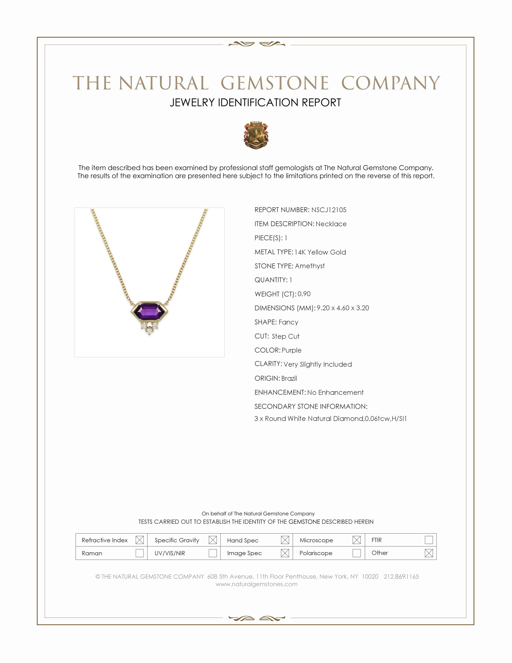 0.90 Ct. Purple Amethyst and Natural Diamond Bezel Necklace, 14K Yellow Gold