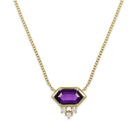 0.90 Ct. Purple Amethyst and Natural Diamond Bezel Necklace, 14K Yellow Gold Video