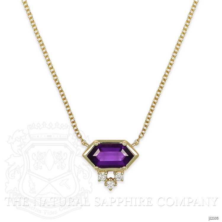 0.90 Ct. Purple Amethyst and Natural Diamond Bezel Necklace, 14K Yellow Gold