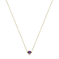0.90 Ct. Purple Amethyst and Natural Diamond Bezel Necklace, 14K Yellow Gold Image