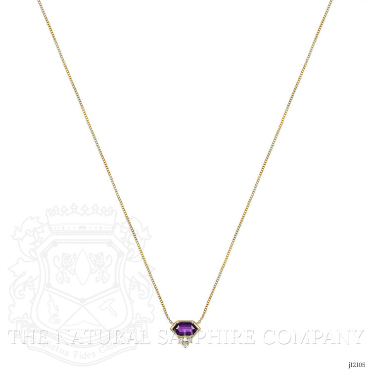 0.90 Ct. Purple Amethyst and Natural Diamond Bezel Necklace, 14K Yellow Gold