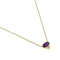 0.90 Ct. Purple Amethyst and Natural Diamond Bezel Necklace, 14K Yellow Gold Image