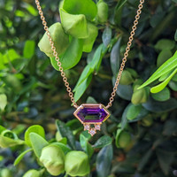 0.90 Ct. Purple Amethyst and Natural Diamond Bezel Necklace, 14K Yellow Gold Life Style