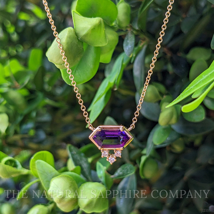 0.90 Ct. Purple Amethyst and Natural Diamond Bezel Necklace, 14K Yellow Gold