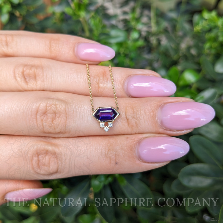0.90 Ct. Purple Amethyst and Natural Diamond Bezel Necklace, 14K Yellow Gold