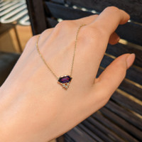 0.90 Ct. Purple Amethyst and Natural Diamond Bezel Necklace, 14K Yellow Gold Life Style