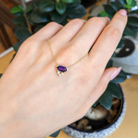 0.90 Ct. Purple Amethyst and Natural Diamond Bezel Necklace, 14K Yellow Gold Life Style
