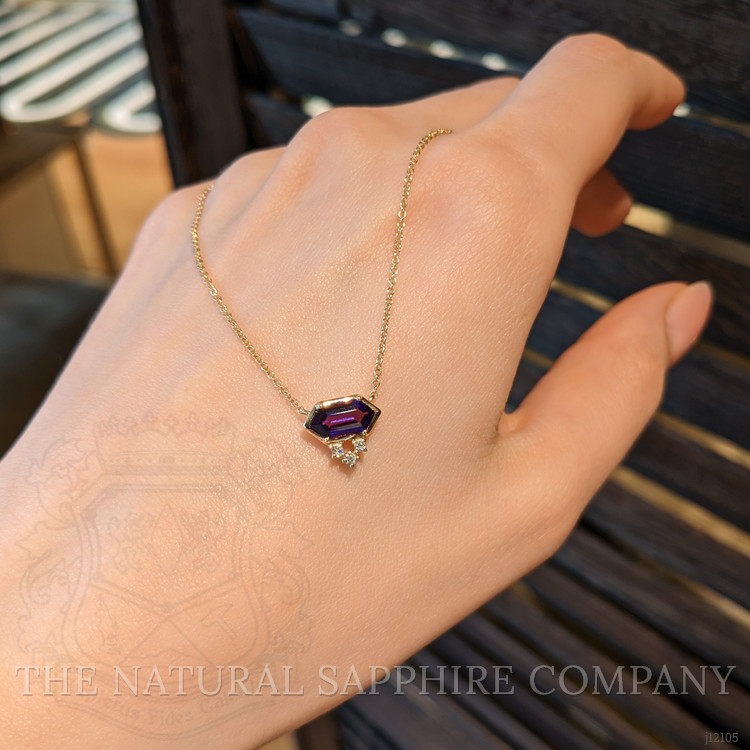 0.90 Ct. Purple Amethyst and Natural Diamond Bezel Necklace, 14K Yellow Gold
