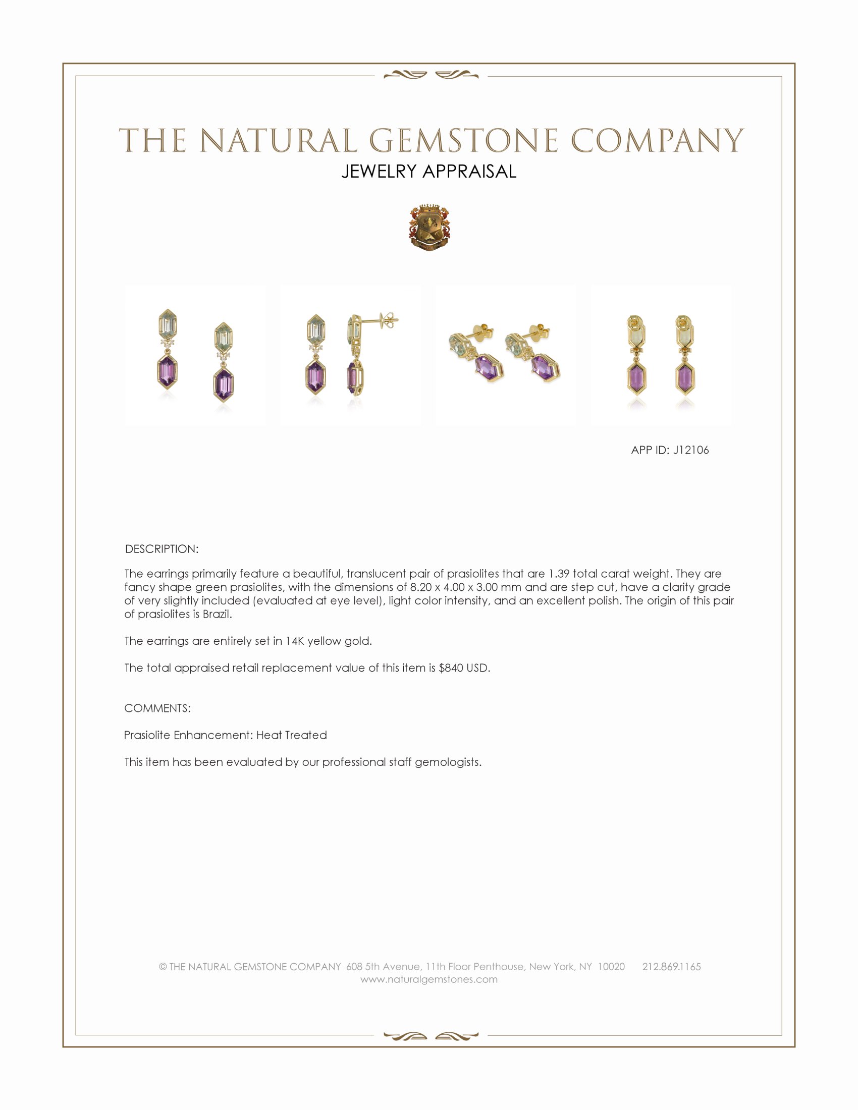 3.31 Ct.Tw. Purple Amethyst and Green Prasiolite Pave Earrings, 14K Yellow Gold