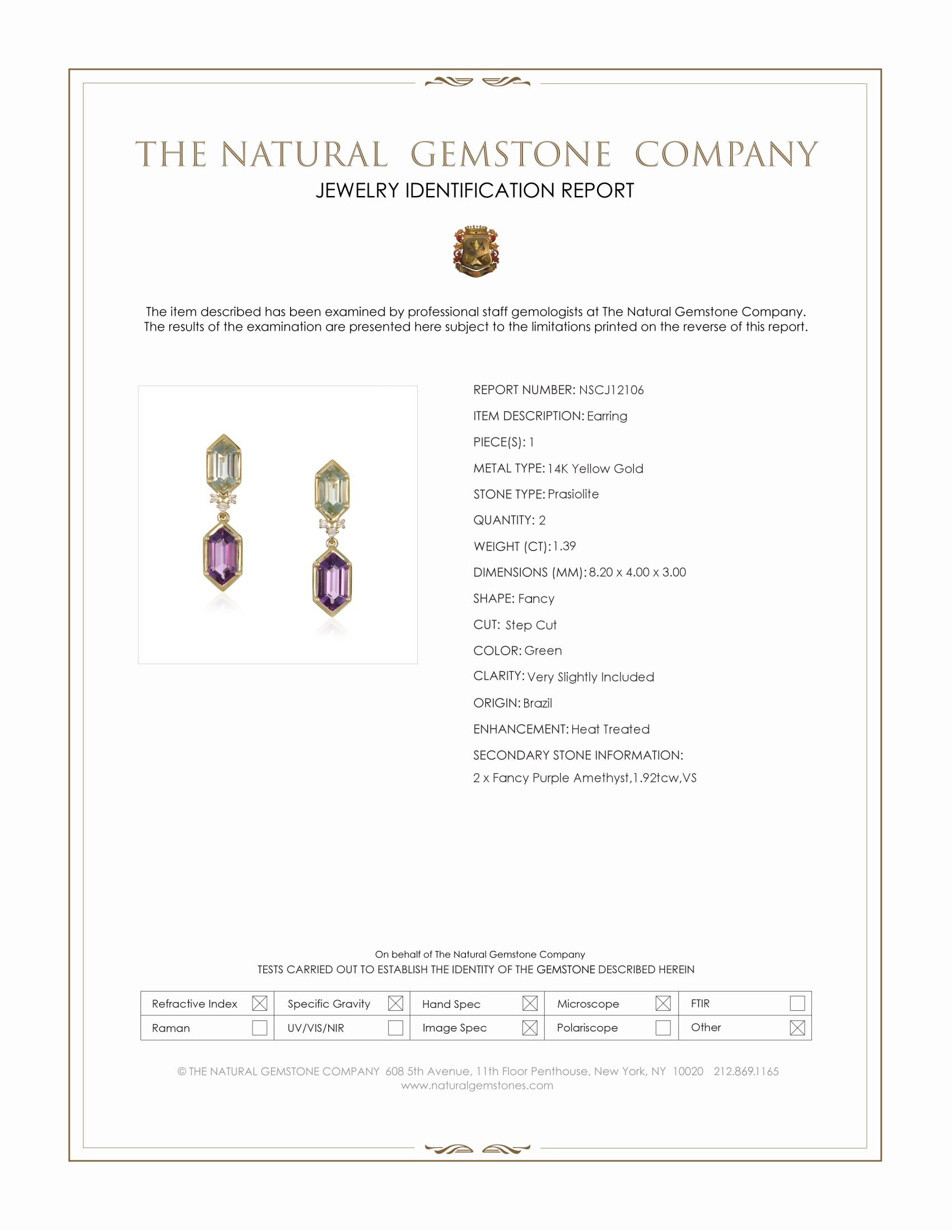 3.31 Ct.Tw. Purple Amethyst and Green Prasiolite Pave Earrings, 14K Yellow Gold