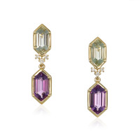 3.31 Ct.Tw.Total Carat Weight Purple Amethyst and Green Prasiolite Pave Earrings, 14K Yellow Gold Video