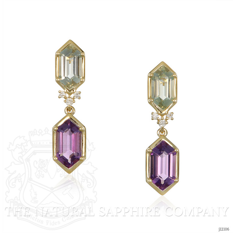 3.31 Ct.Tw. Purple Amethyst and Green Prasiolite Pave Earrings, 14K Yellow Gold