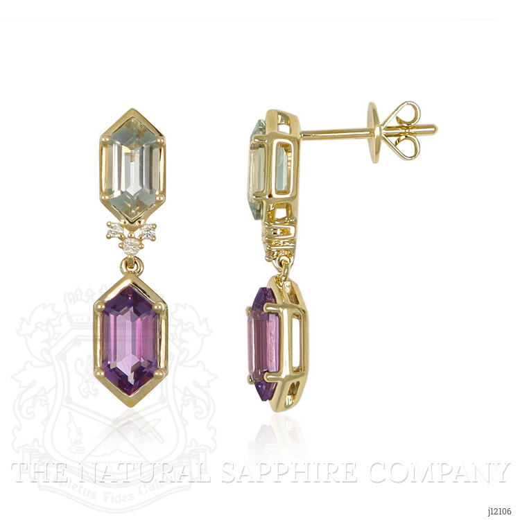 3.31 Ct.Tw. Purple Amethyst and Green Prasiolite Pave Earrings, 14K Yellow Gold