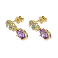 3.31&nbsp;Ct.Tw.Total Carat Weight Purple Amethyst and Green Prasiolite Pave Earrings, 14K Yellow Gold Image