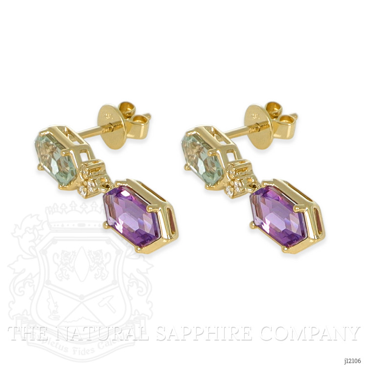 3.31 Ct.Tw. Purple Amethyst and Green Prasiolite Pave Earrings, 14K Yellow Gold