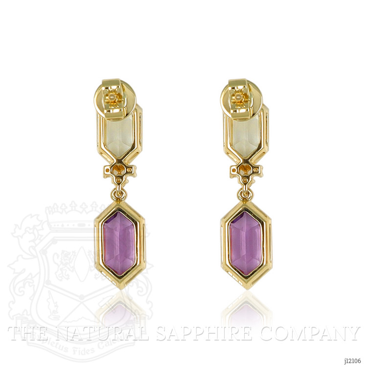 3.31 Ct.Tw. Purple Amethyst and Green Prasiolite Pave Earrings, 14K Yellow Gold