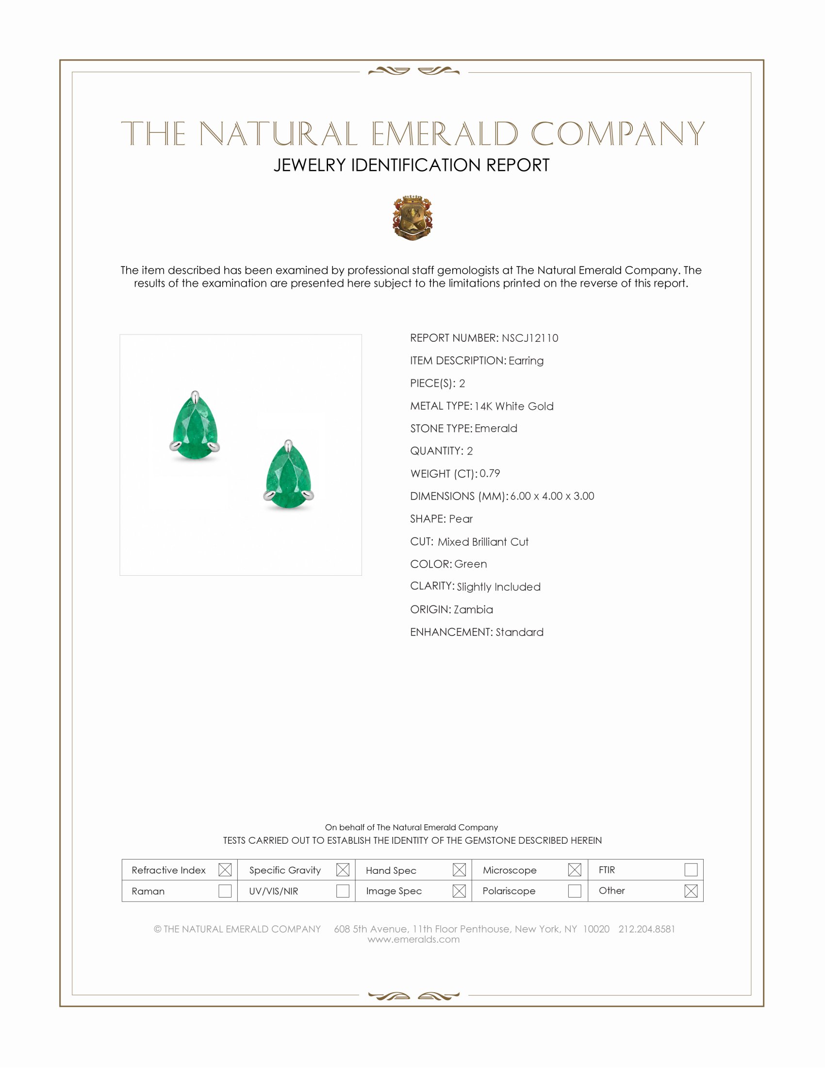 0.79 Ct.Tw. Emerald Studs Earrings, 14K White Gold