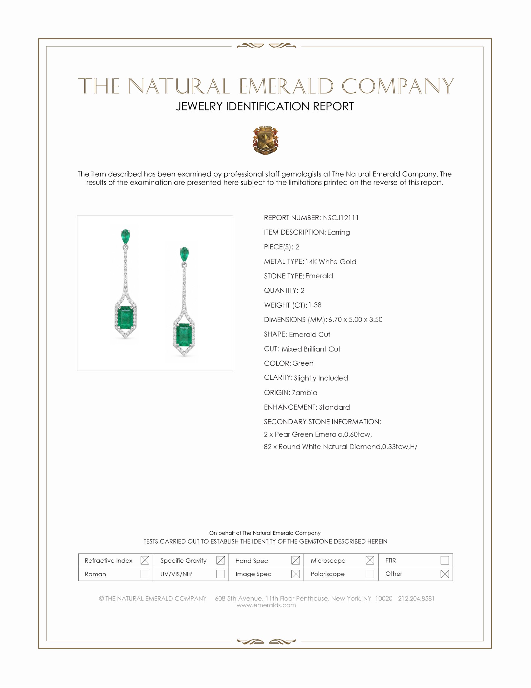 1.38 Ct.Tw. Emerald and Natural Diamond Pave Earrings, 14K White Gold
