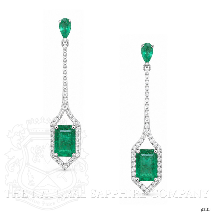 1.38 Ct.Tw. Emerald and Natural Diamond Pave Earrings, 14K White Gold
