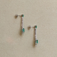 1.38 Ct.Tw.Total Carat Weight Emerald and Natural Diamond Pave Earrings, 14K White Gold Image