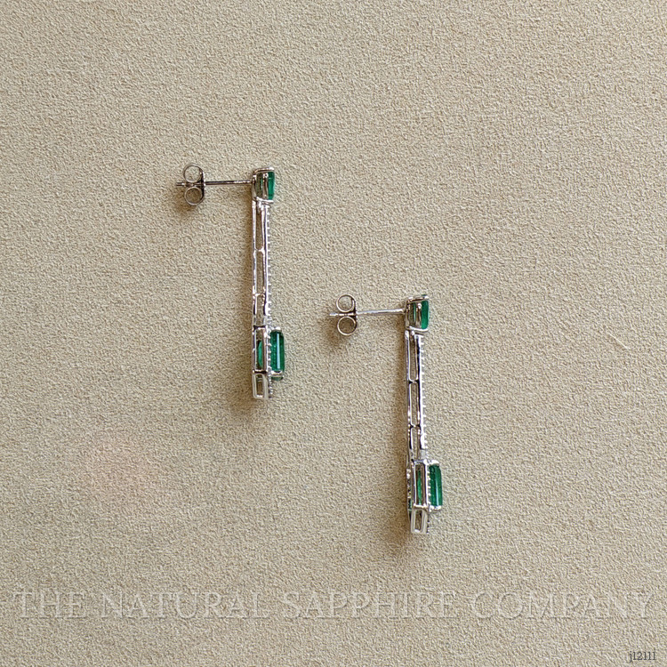 1.38 Ct.Tw. Emerald and Natural Diamond Pave Earrings, 14K White Gold