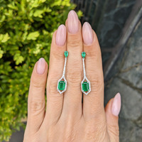 1.38&nbsp;Ct.Tw.Total Carat Weight Emerald and Natural Diamond Pave Earrings, 14K White Gold Life Style