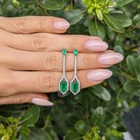 1.38&nbsp;Ct.Tw.Total Carat Weight Emerald and Natural Diamond Pave Earrings, 14K White Gold Life Style