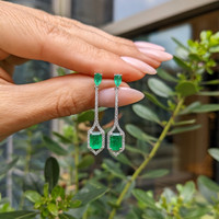 1.38&nbsp;Ct.Tw.Total Carat Weight Emerald and Natural Diamond Pave Earrings, 14K White Gold Life Style