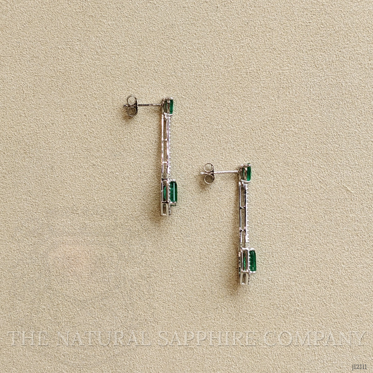 1.38 Ct.Tw. Emerald and Natural Diamond Pave Earrings, 14K White Gold