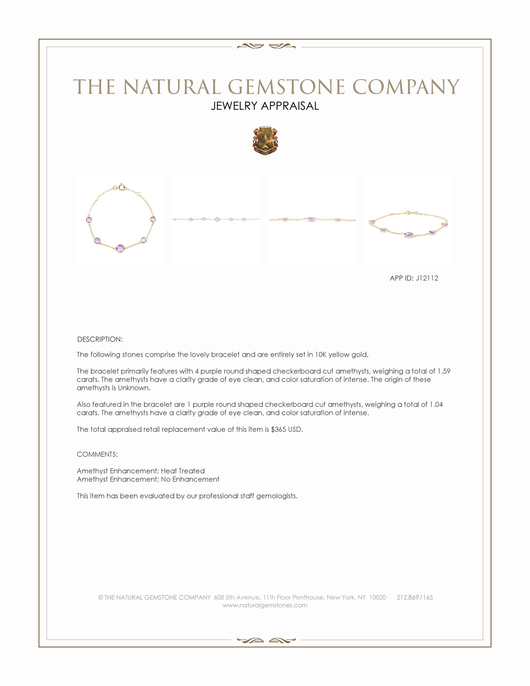 1.59 Ct.Tw. Purple Amethyst Bezel Bracelet, 10K Yellow Gold
