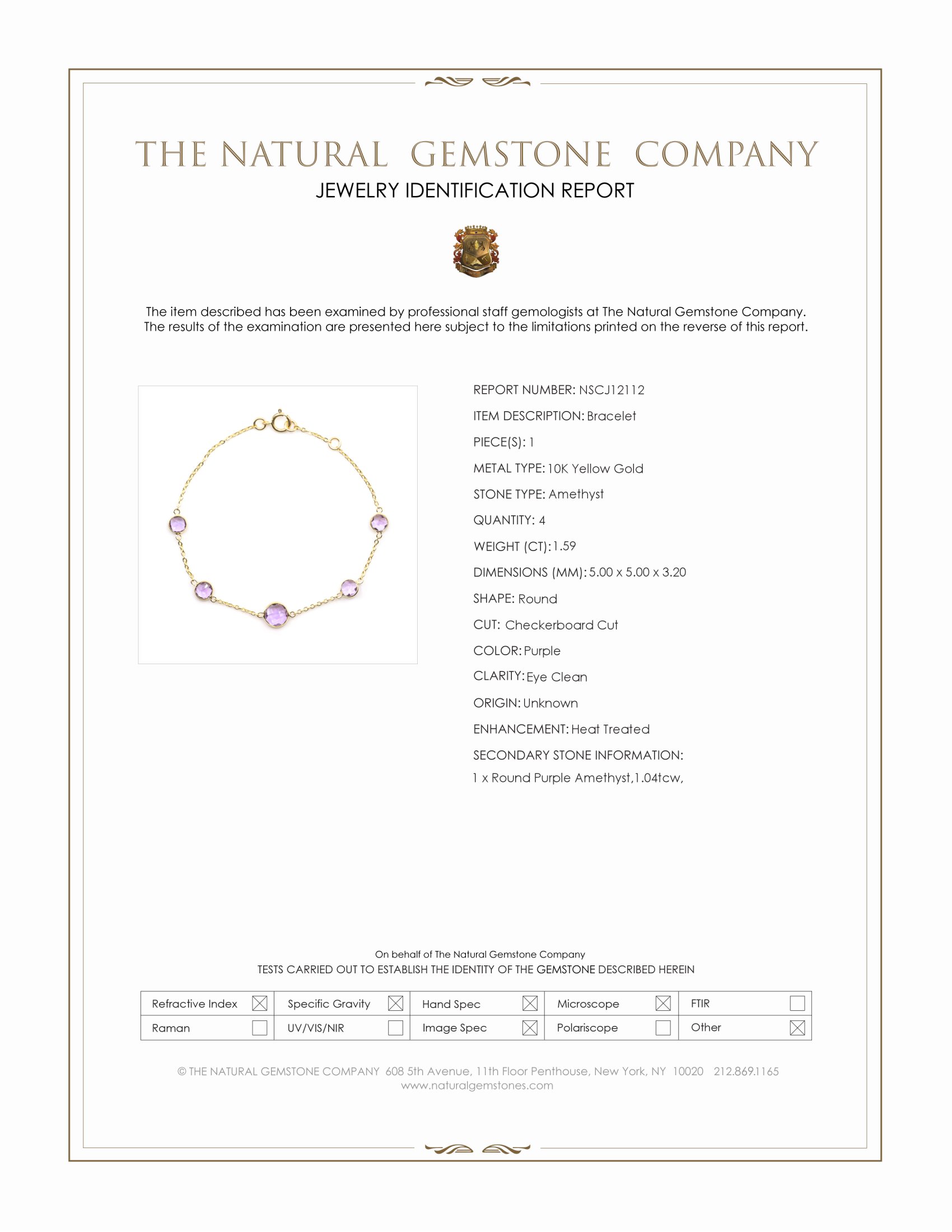 1.59 Ct.Tw. Purple Amethyst Bezel Bracelet, 10K Yellow Gold