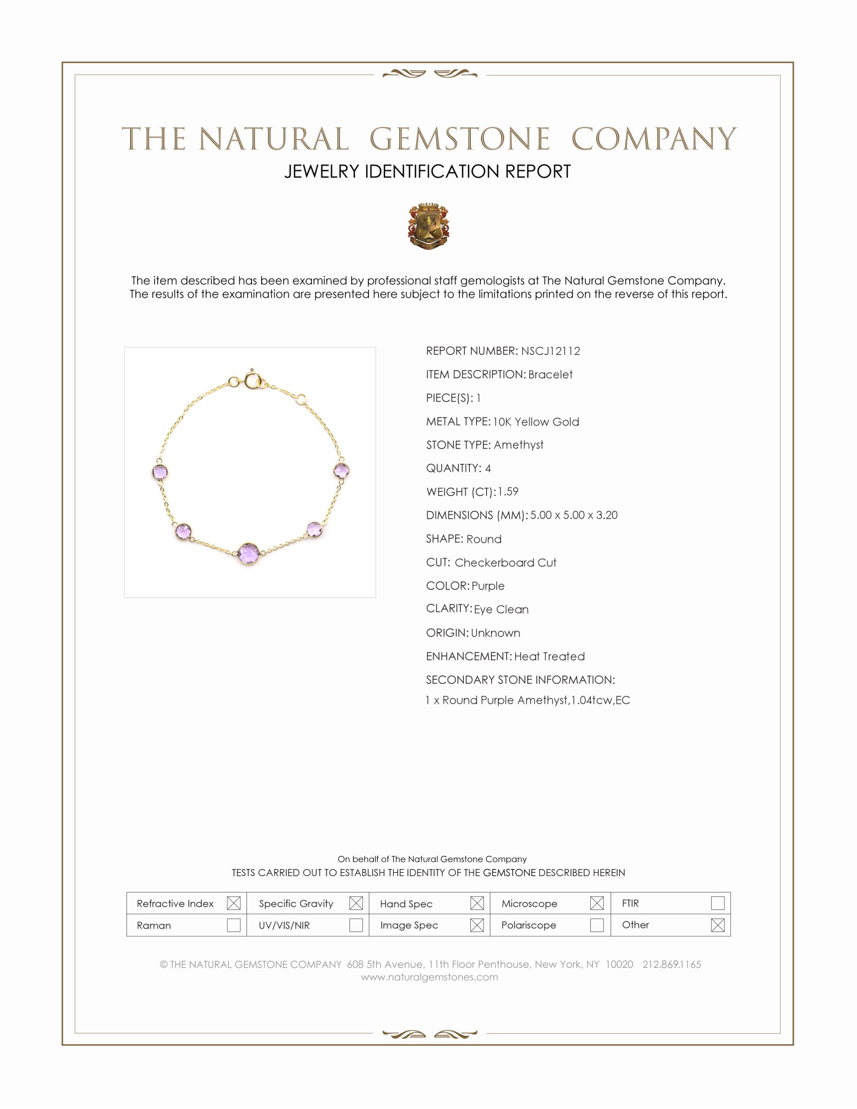 1.59 Ct.Tw. Purple Amethyst Bezel Bracelet, 10K Yellow Gold