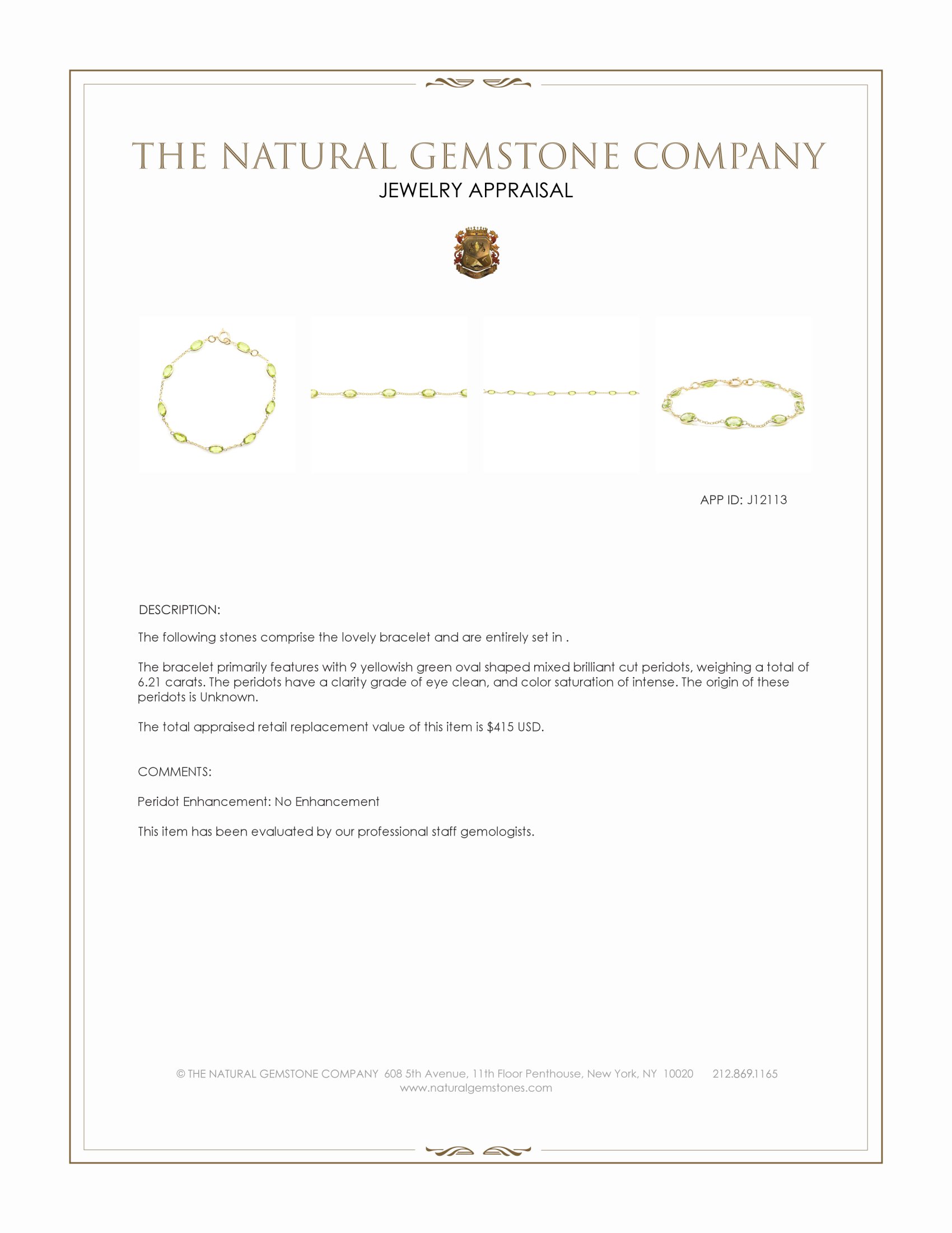 6.21 Ct.Tw. Yellowish Green Peridot Bezel Bracelet, 10K Yellow Gold