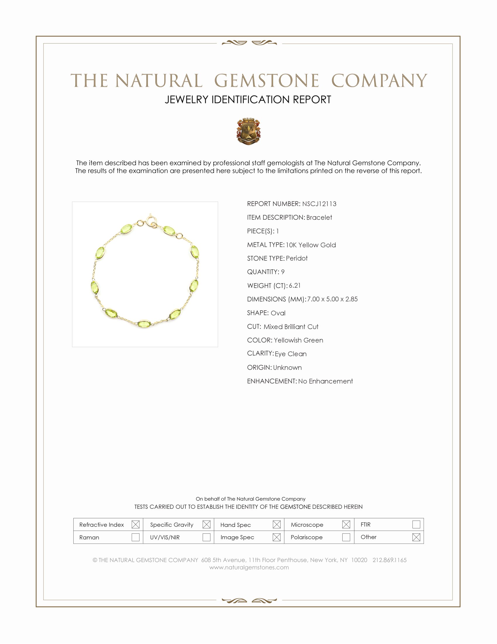 6.21 Ct.Tw. Yellowish Green Peridot Bezel Bracelet, 10K Yellow Gold