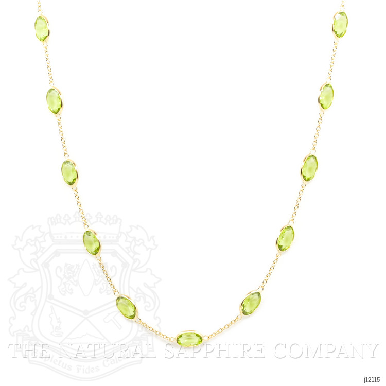 19.60 Ct. Yellowish Green Peridot Bezel Necklace, 18K Yellow Gold