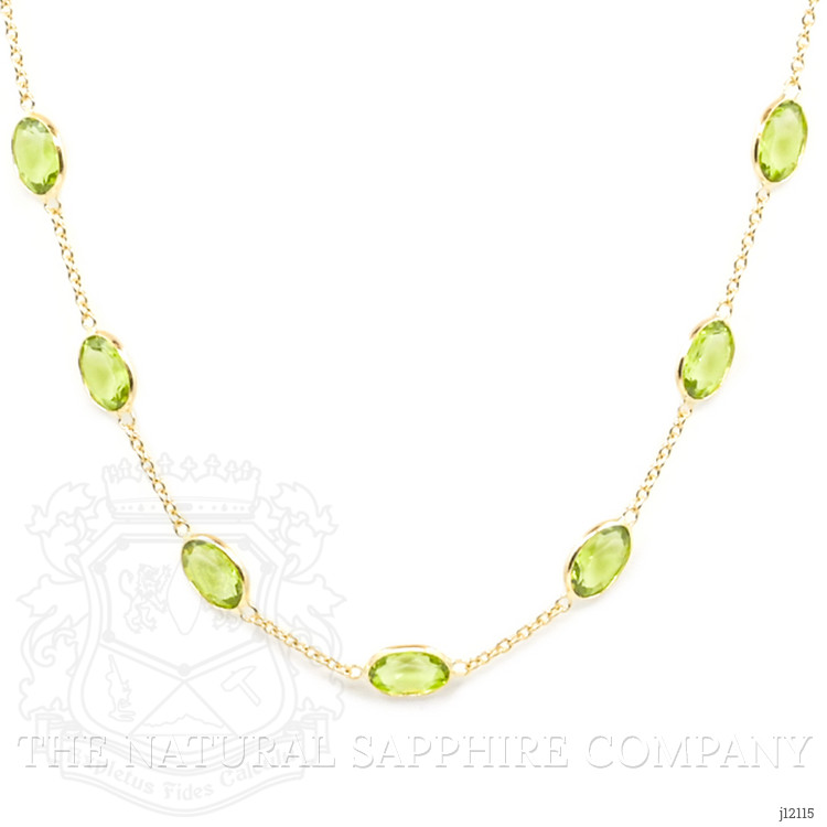 19.60 Ct. Yellowish Green Peridot Bezel Necklace, 18K Yellow Gold