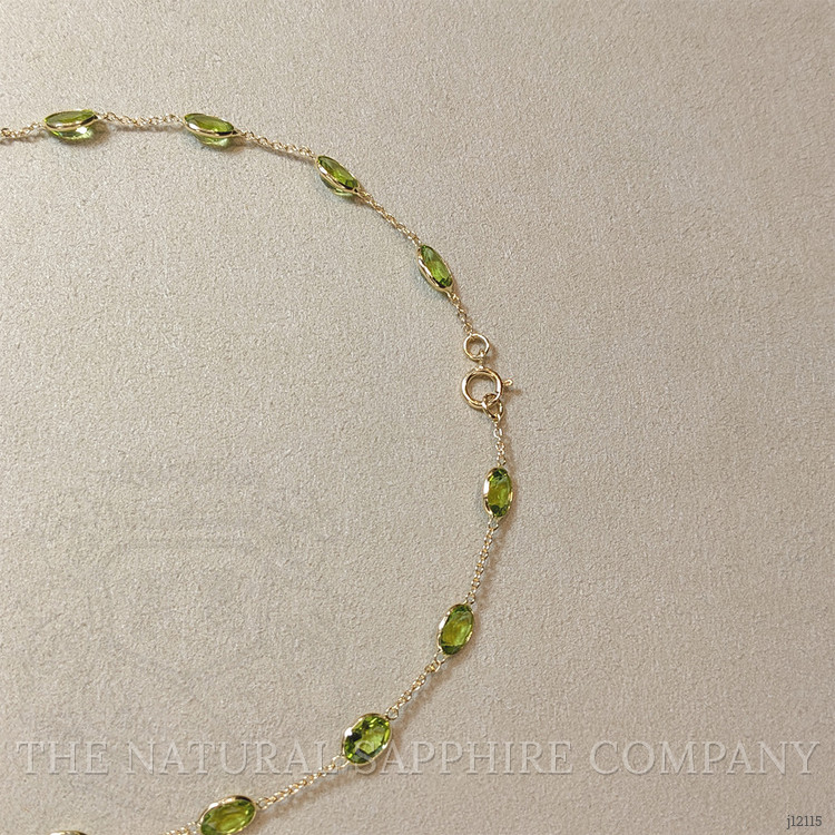 19.60 Ct. Yellowish Green Peridot Bezel Necklace, 18K Yellow Gold