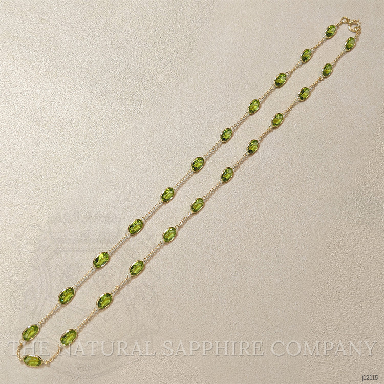 19.60 Ct. Yellowish Green Peridot Bezel Necklace, 18K Yellow Gold