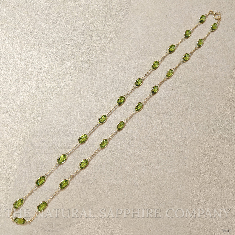 19.60 Ct. Yellowish Green Peridot Bezel Necklace, 18K Yellow Gold