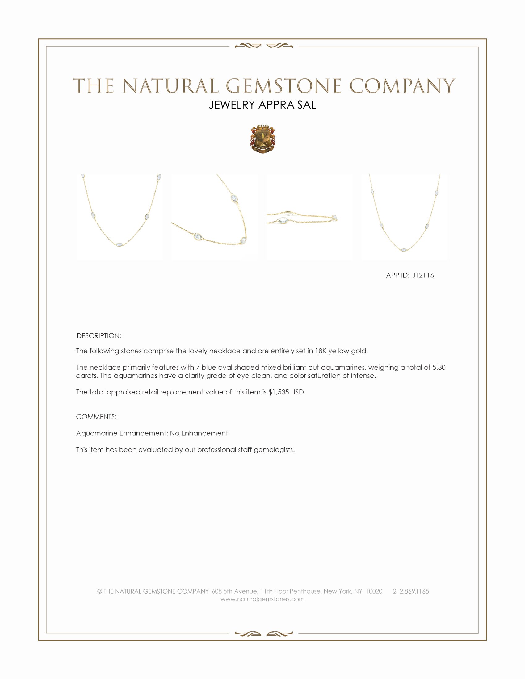 5.30 Ct. Blue Aquamarine Bezel Necklace, 18K Yellow Gold