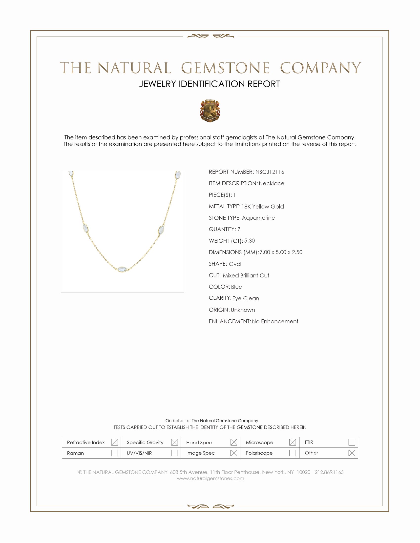 5.30 Ct. Blue Aquamarine Bezel Necklace, 18K Yellow Gold